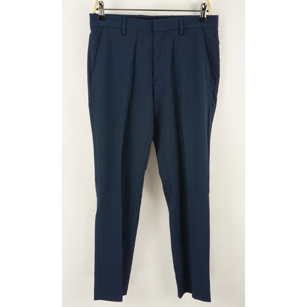 Perry Ellis Portfolio Performance Mens 30 x 29 Slim Dark Blue Pleated Dress Pant